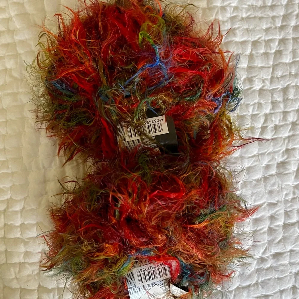 Lana Grossa Pep Print Red, Orange, Green Furry, Fuzzy Yarn, 2 skeins